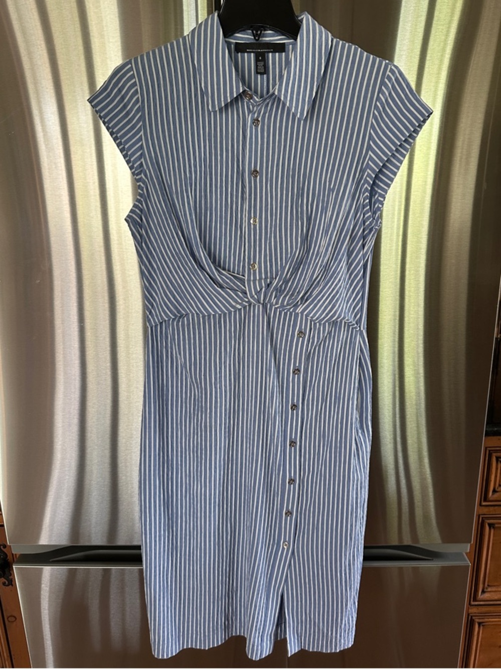White House Black Market Blue and White Striped Button-Front Midi Dress - Picture 9 of 9